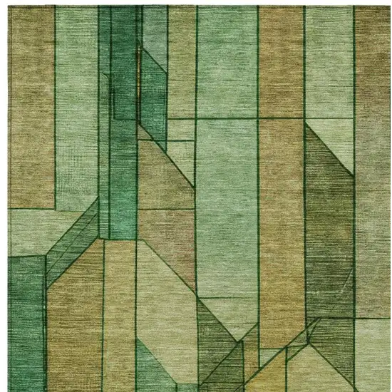 Green And Brown Geometric Washable Indoor Outdoor Area Rug Photo 9