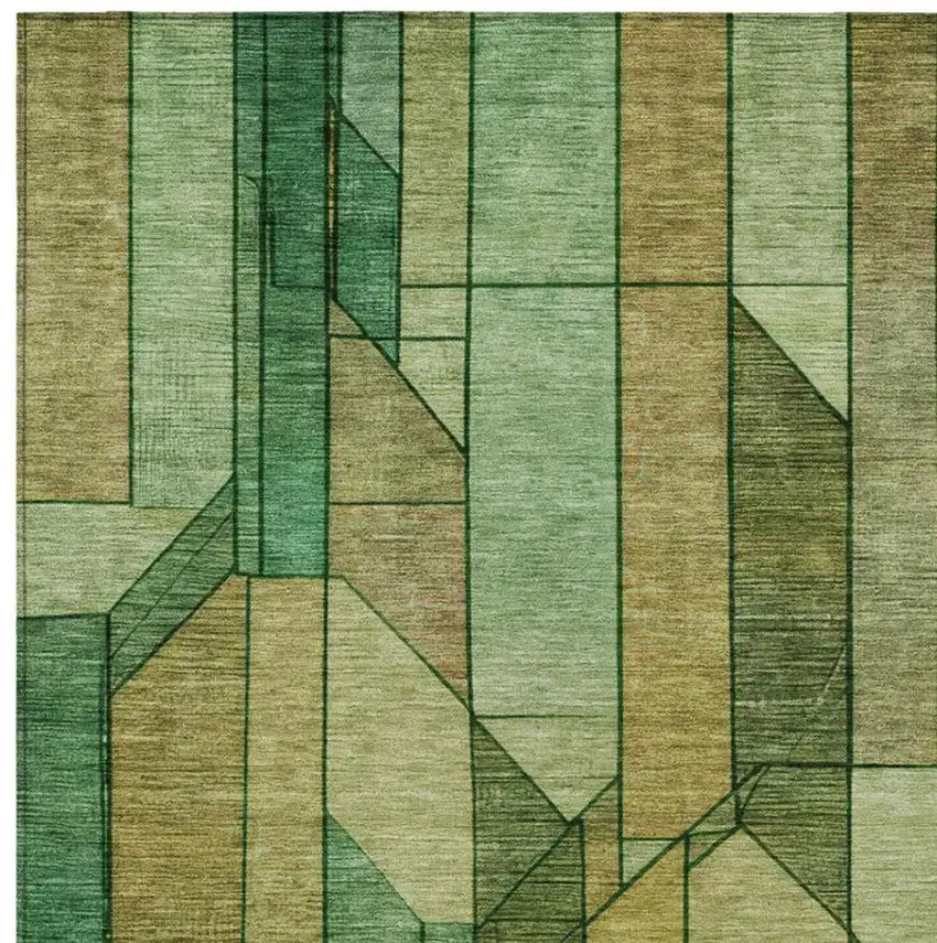 Green And Brown Geometric Washable Indoor Outdoor Area Rug Photo 9