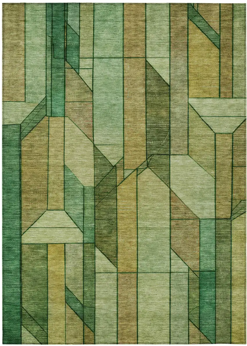 Green And Brown Geometric Washable Indoor Outdoor Area Rug Photo 3