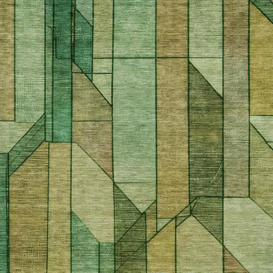 Green And Brown Geometric Washable Indoor Outdoor Area Rug Photo 8