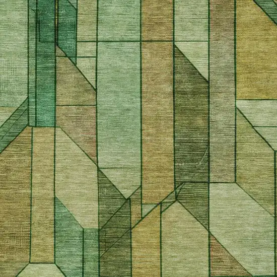 Green And Brown Geometric Washable Indoor Outdoor Area Rug Photo 4