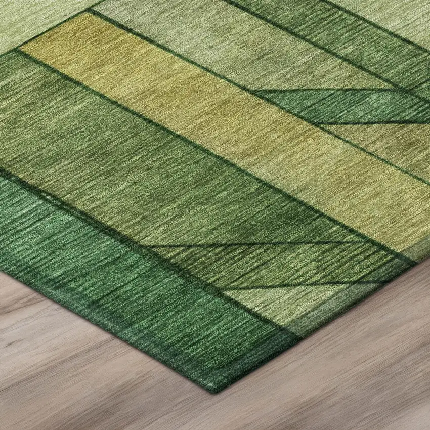 Green And Brown Geometric Washable Indoor Outdoor Area Rug Photo 7
