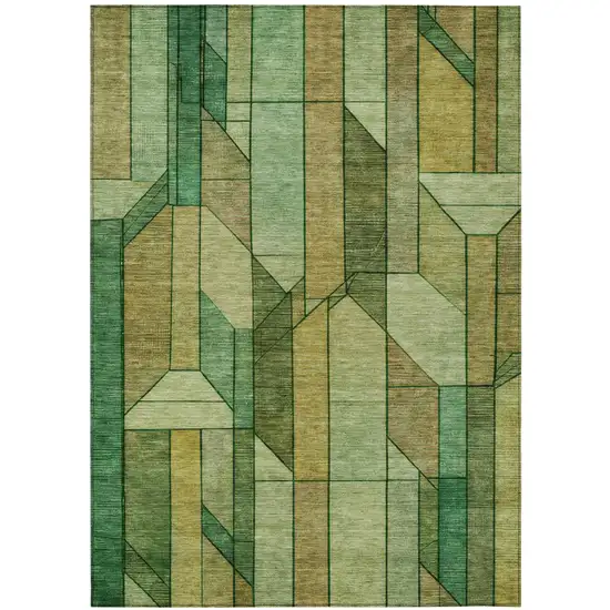 Green And Brown Geometric Washable Indoor Outdoor Area Rug Photo 3