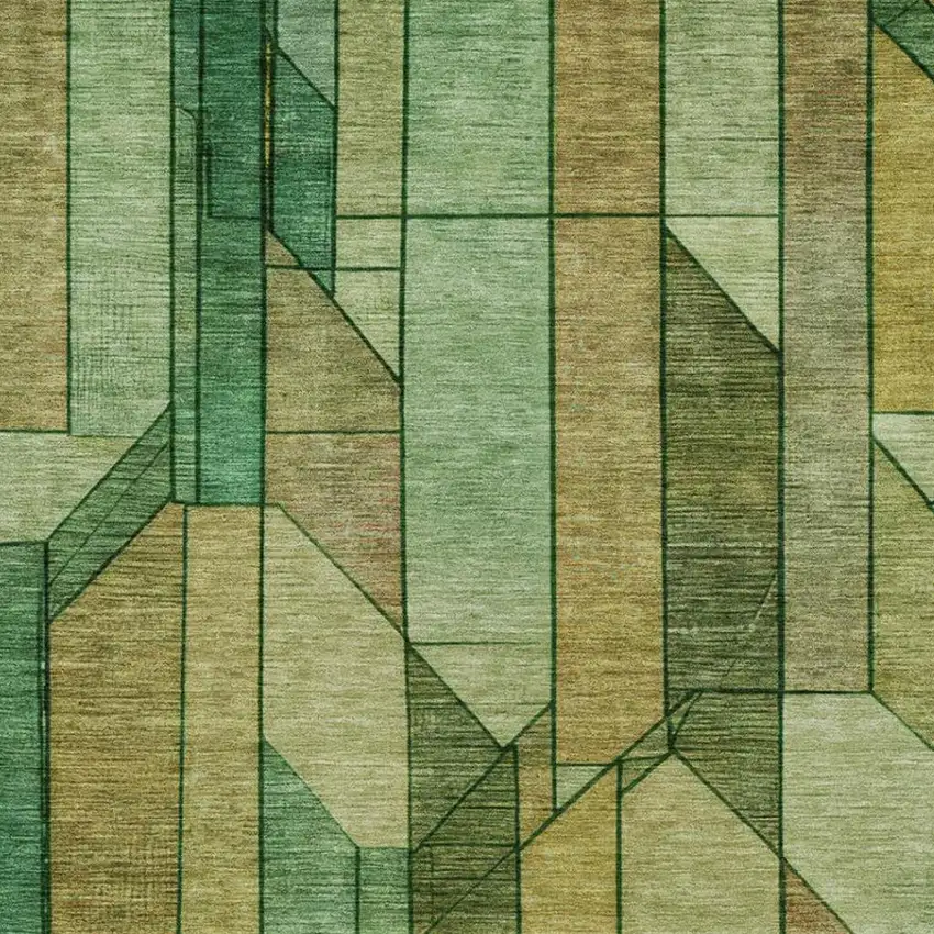 Green And Brown Geometric Washable Indoor Outdoor Area Rug Photo 8