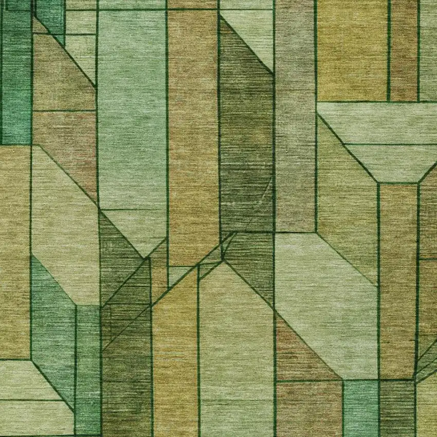 Green And Brown Geometric Washable Indoor Outdoor Area Rug Photo 6