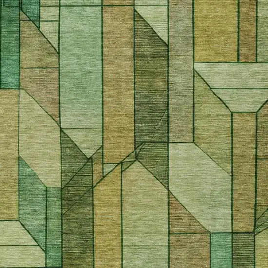 Green And Brown Geometric Washable Indoor Outdoor Area Rug Photo 6