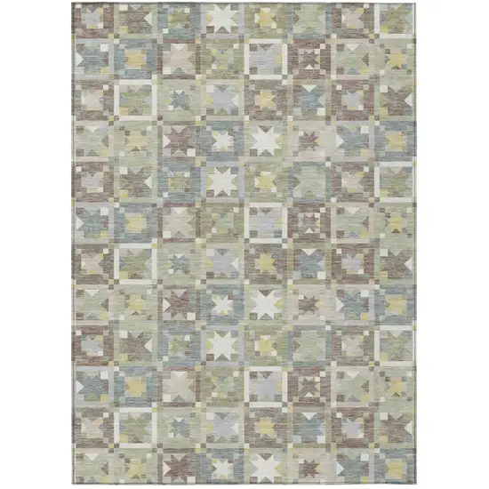 Green And Brown Patchwork Washable Indoor Outdoor Area Rug Photo 2