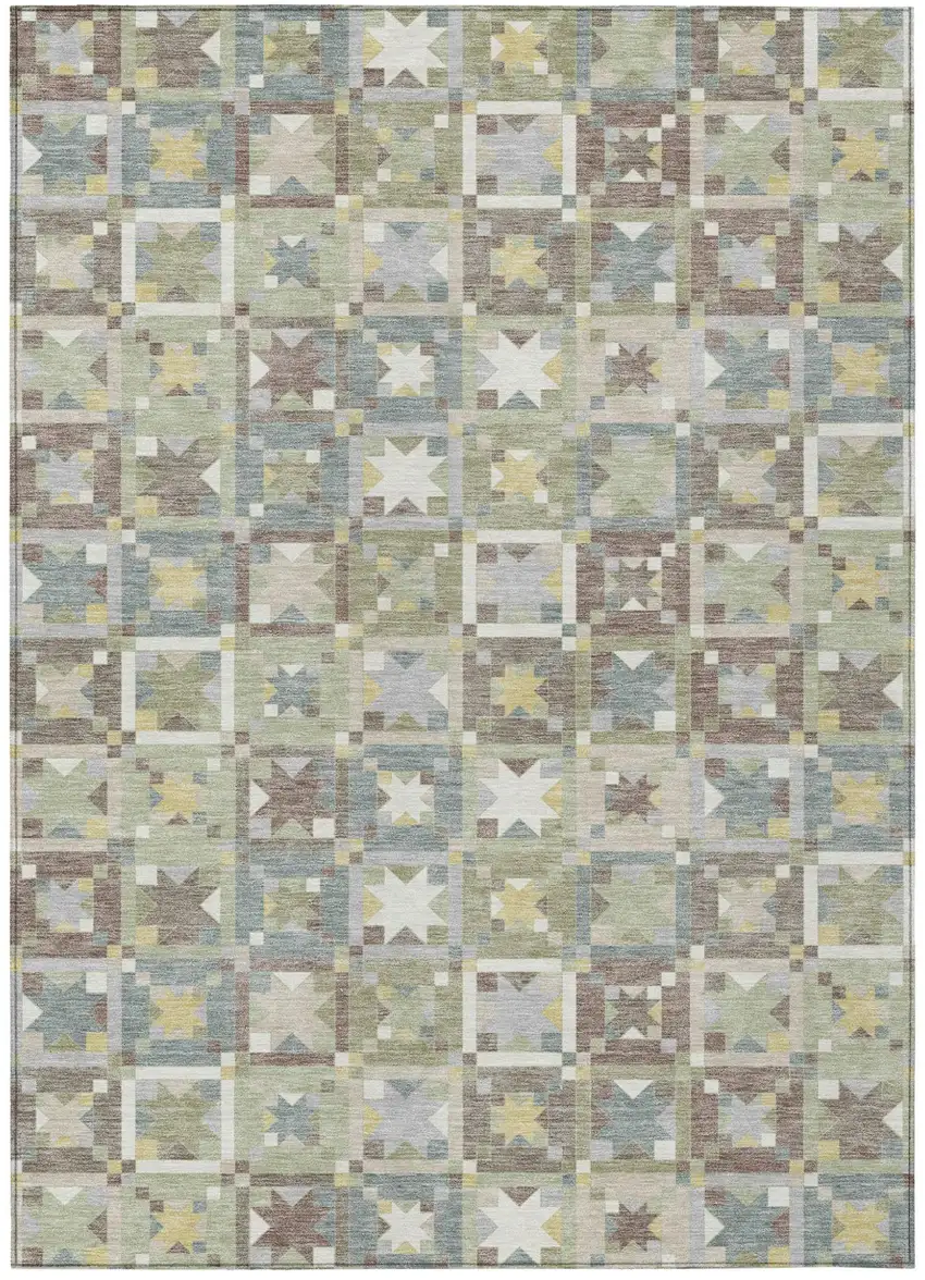 Green And Brown Patchwork Washable Indoor Outdoor Area Rug Photo 2