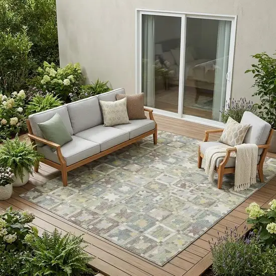 Green And Brown Patchwork Washable Indoor Outdoor Area Rug Photo 1