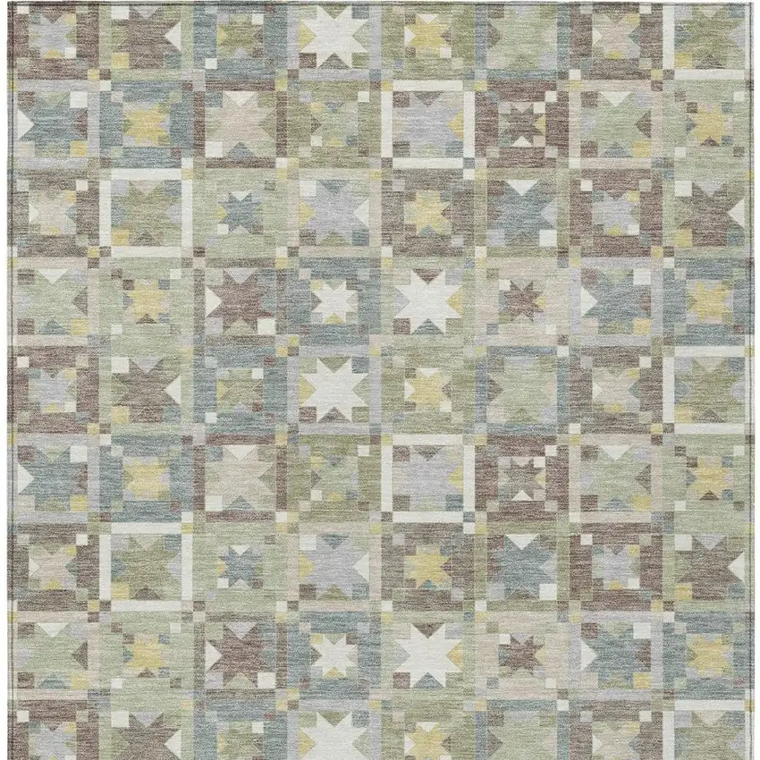 Green And Brown Patchwork Washable Indoor Outdoor Area Rug Photo 4
