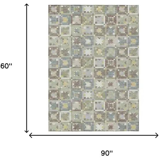 Green And Brown Patchwork Washable Indoor Outdoor Area Rug Photo 7