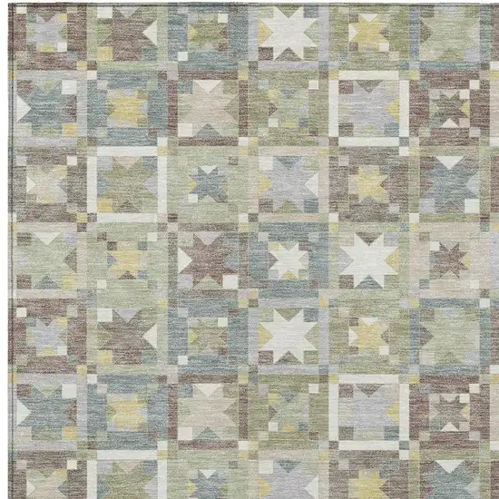 Green And Brown Patchwork Washable Indoor Outdoor Area Rug Photo 3