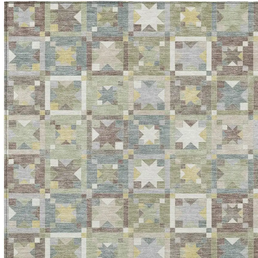 Green And Brown Patchwork Washable Indoor Outdoor Area Rug Photo 3