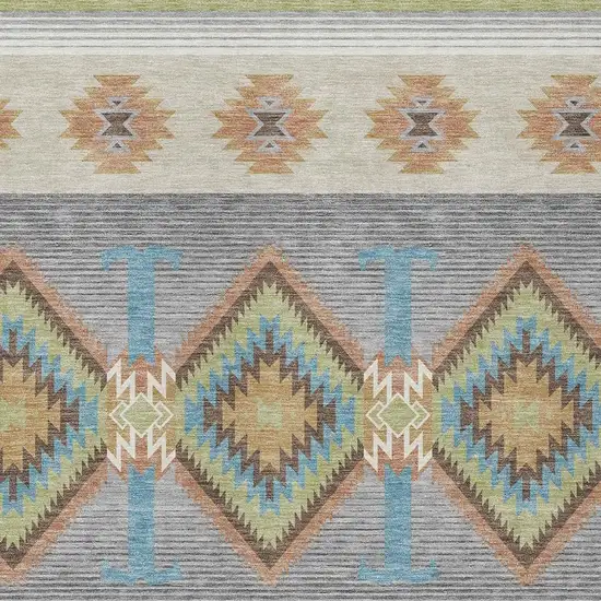 Green And Brown Southwestern Washable Indoor Outdoor Area Rug Photo 2