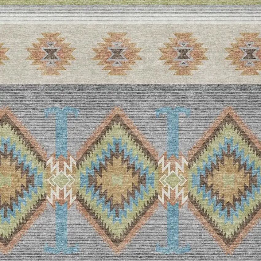 Green And Brown Southwestern Washable Indoor Outdoor Area Rug Photo 2