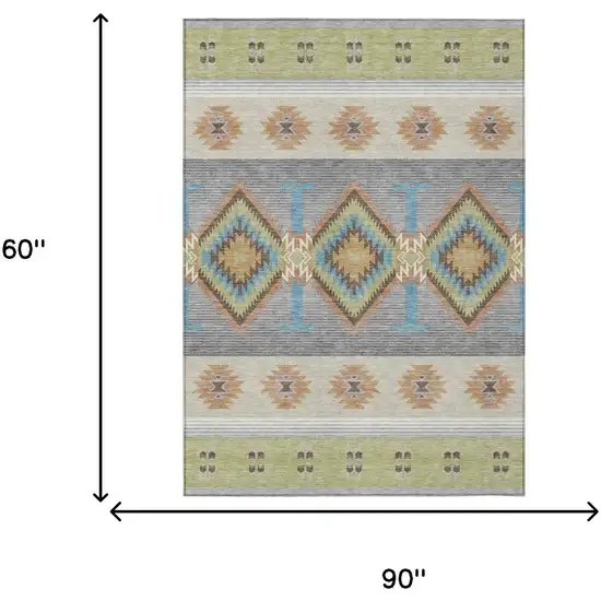 Green And Brown Southwestern Washable Indoor Outdoor Area Rug Photo 6
