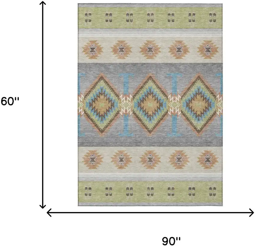 Green And Brown Southwestern Washable Indoor Outdoor Area Rug Photo 6