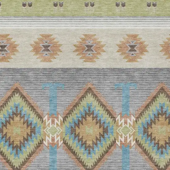 Green And Brown Southwestern Washable Indoor Outdoor Area Rug Photo 2