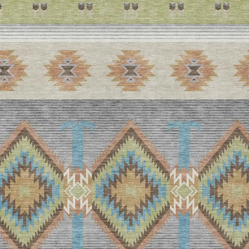 Green And Brown Southwestern Washable Indoor Outdoor Area Rug Photo 2