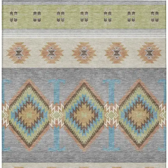 Green And Brown Southwestern Washable Indoor Outdoor Area Rug Photo 3
