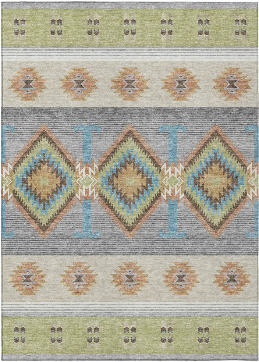 Green And Brown Southwestern Washable Indoor Outdoor Area Rug Photo 1