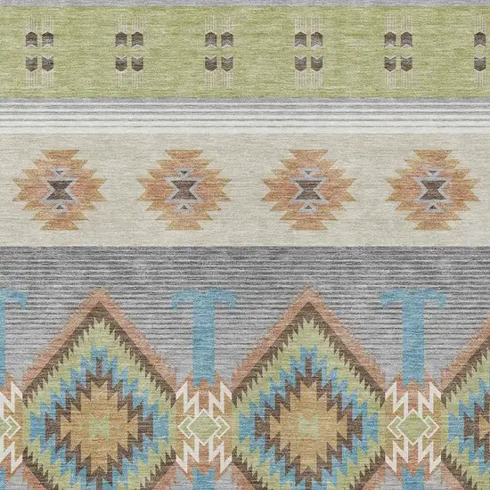 Green And Brown Southwestern Washable Indoor Outdoor Area Rug Photo 2