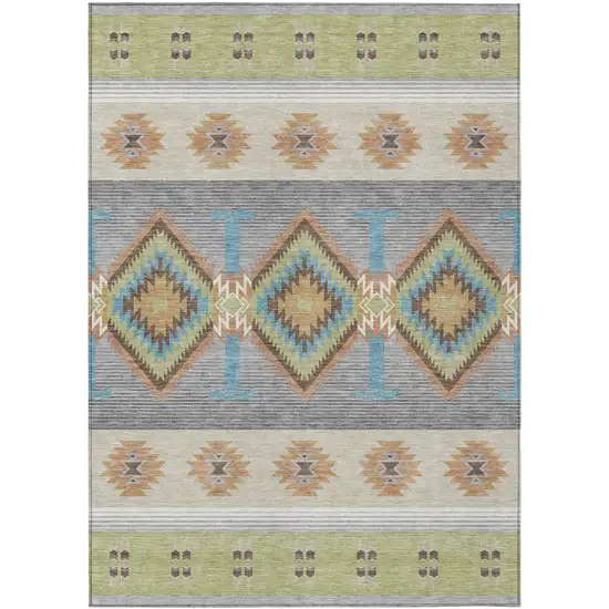 Green And Brown Southwestern Washable Indoor Outdoor Area Rug Photo 1