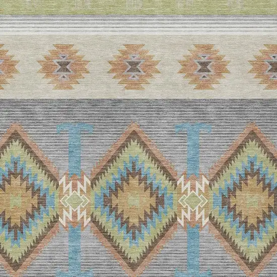 Green And Brown Southwestern Washable Indoor Outdoor Area Rug Photo 2