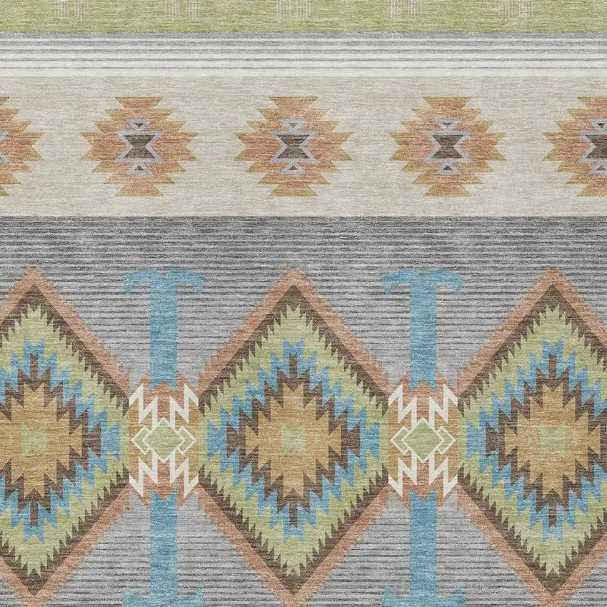 Green And Brown Southwestern Washable Indoor Outdoor Area Rug Photo 2