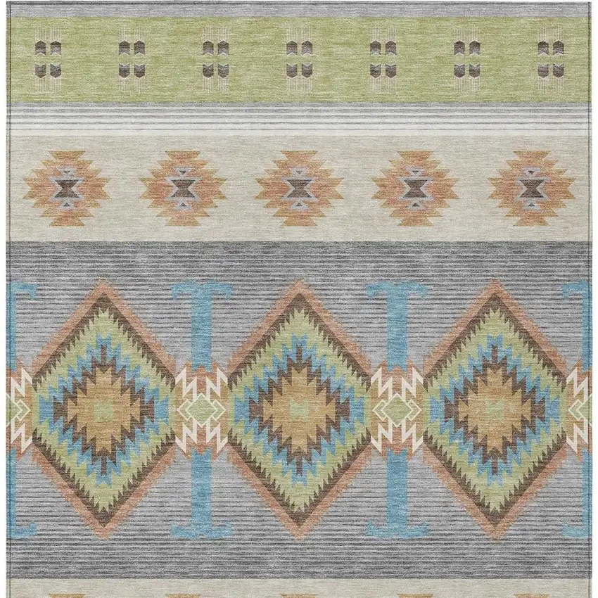 Green And Brown Southwestern Washable Indoor Outdoor Area Rug Photo 3