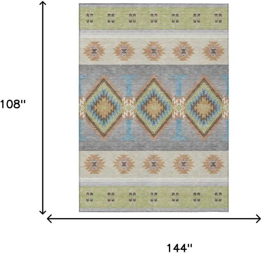Green And Brown Southwestern Washable Indoor Outdoor Area Rug Photo 6