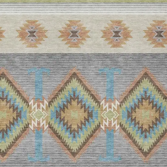 Green And Brown Southwestern Washable Indoor Outdoor Area Rug Photo 2