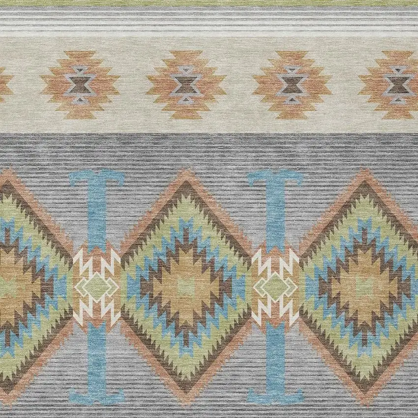 Green And Brown Southwestern Washable Indoor Outdoor Area Rug Photo 2