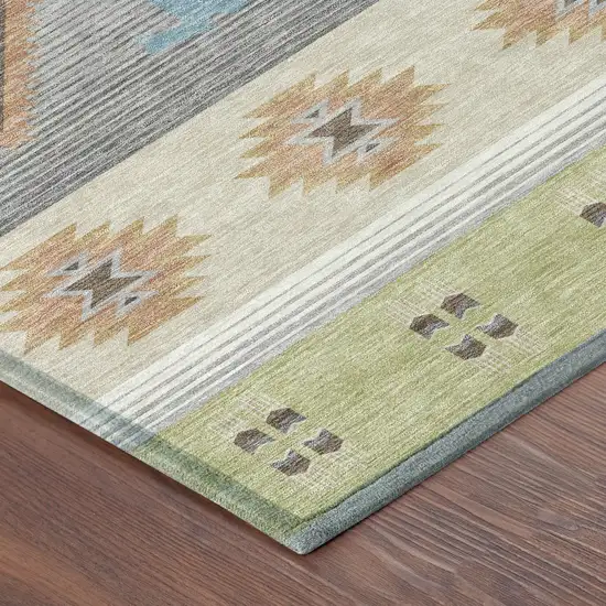 Green And Brown Southwestern Washable Indoor Outdoor Area Rug Photo 8