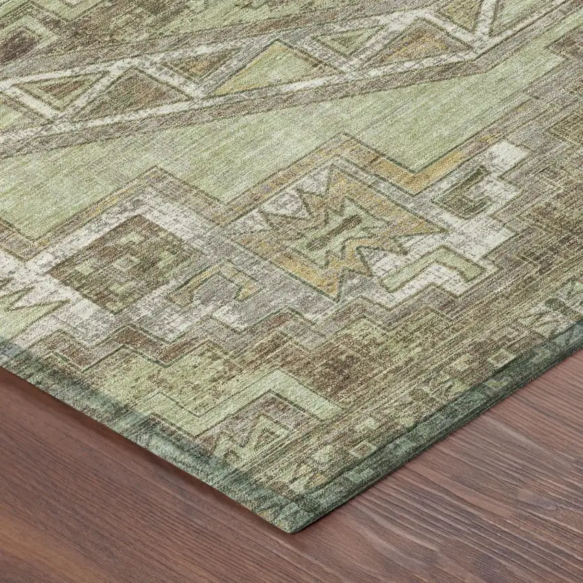 Green And Brown Southwestern Washable Indoor Outdoor Area Rug Photo 3
