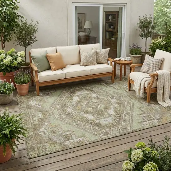 Green And Brown Southwestern Washable Indoor Outdoor Area Rug Photo 1