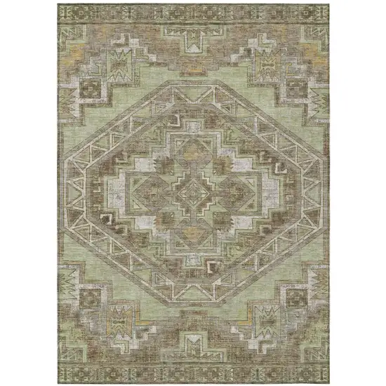 Green And Brown Southwestern Washable Indoor Outdoor Area Rug Photo 2