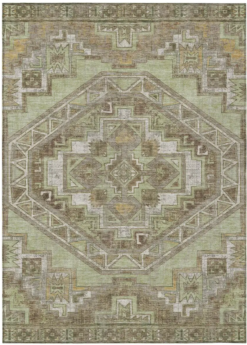 Green And Brown Southwestern Washable Indoor Outdoor Area Rug Photo 2