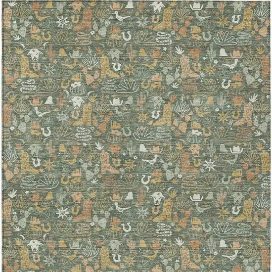 Green And Brown Stars Washable Indoor Outdoor Area Rug Photo 3