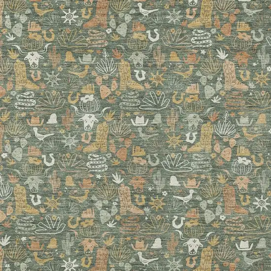 Green And Brown Stars Washable Indoor Outdoor Area Rug Photo 2
