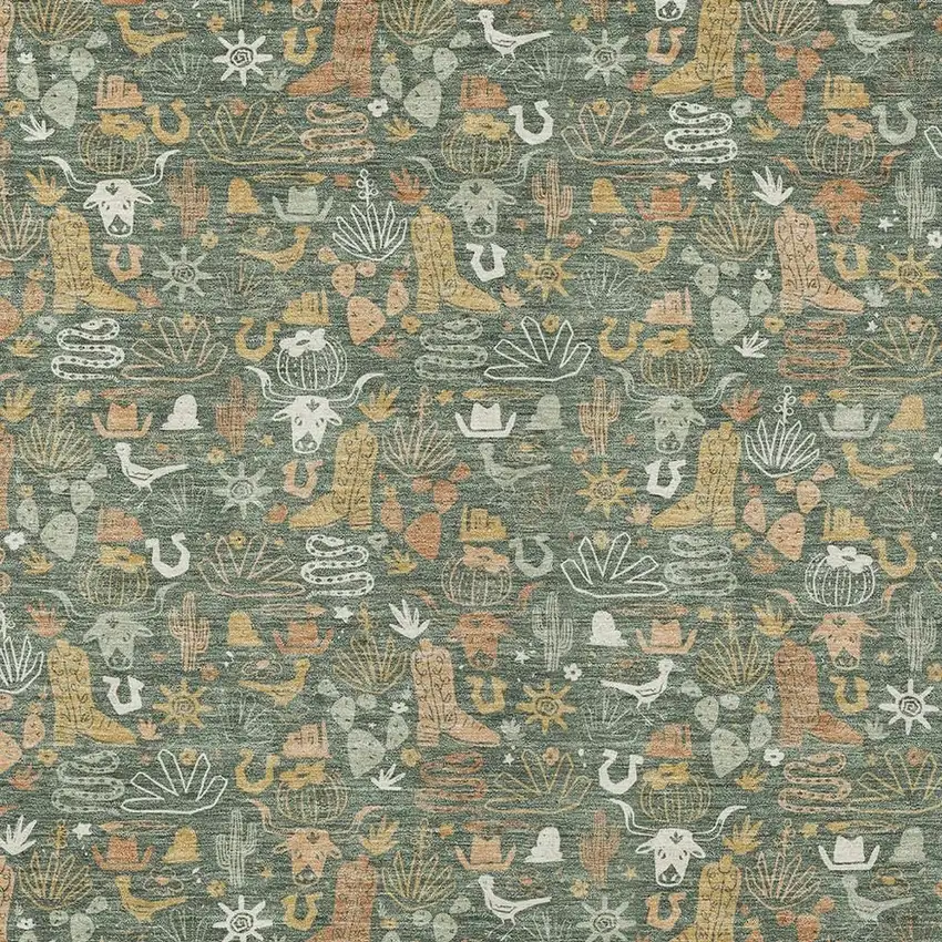 Green And Brown Stars Washable Indoor Outdoor Area Rug Photo 2