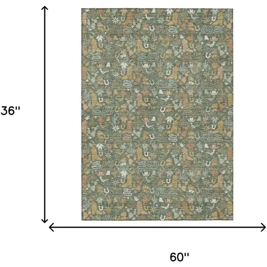Green And Brown Stars Washable Indoor Outdoor Area Rug Photo 6