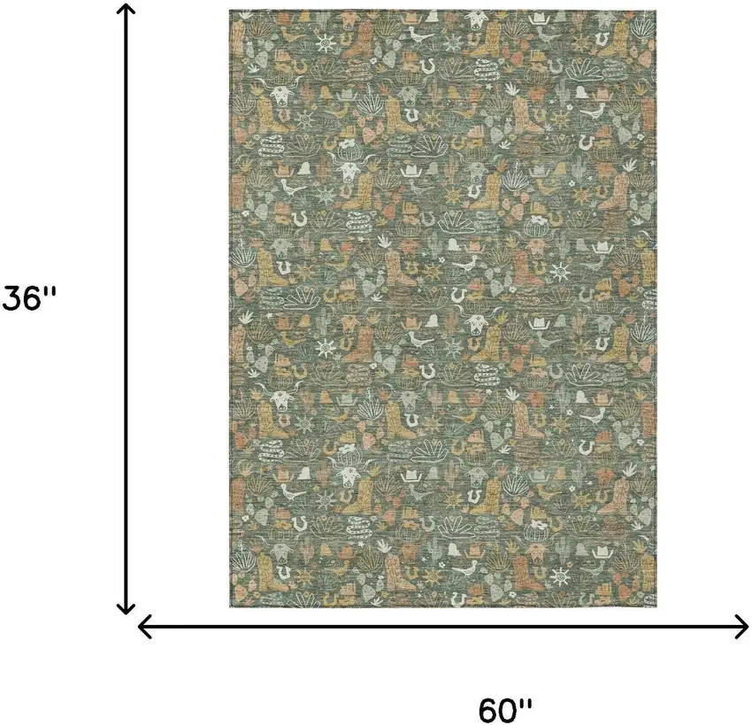 Green And Brown Stars Washable Indoor Outdoor Area Rug Photo 6