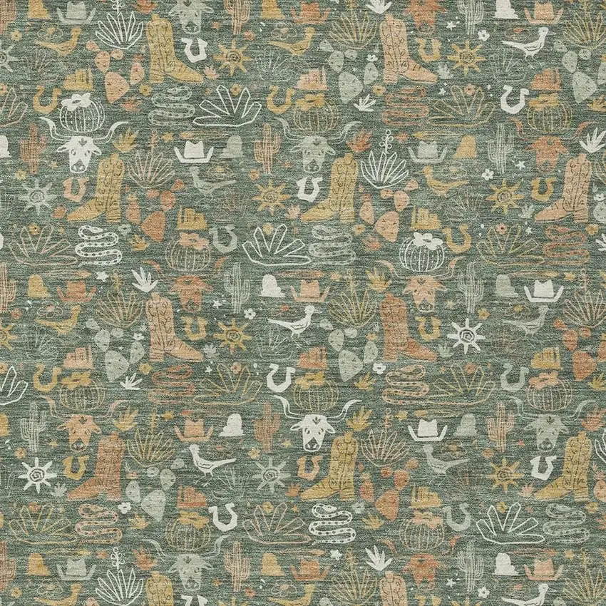 Green And Brown Stars Washable Indoor Outdoor Area Rug Photo 2