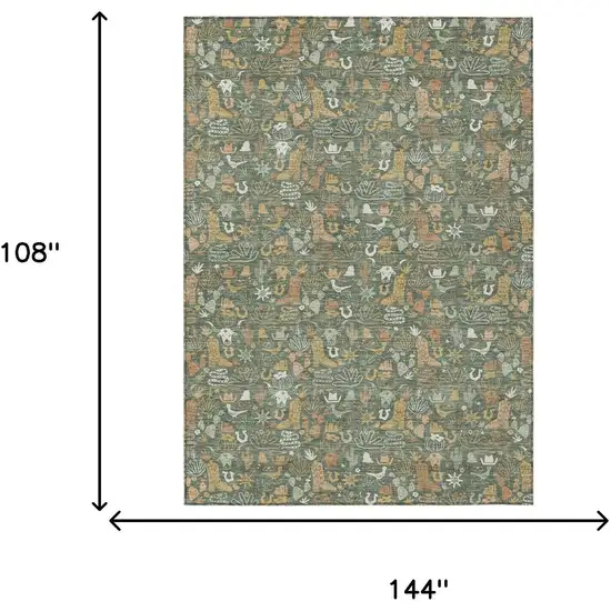 Green And Brown Stars Washable Indoor Outdoor Area Rug Photo 6