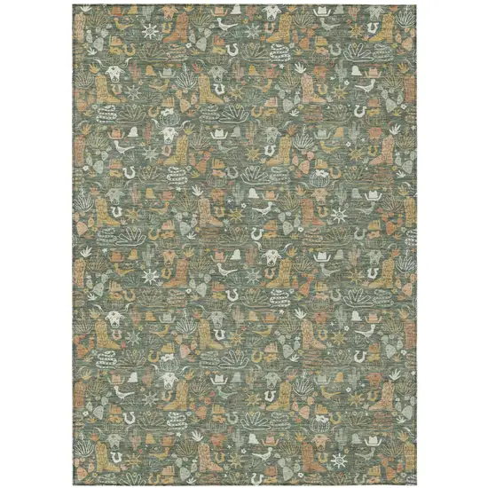 Green And Brown Stars Washable Indoor Outdoor Area Rug Photo 1
