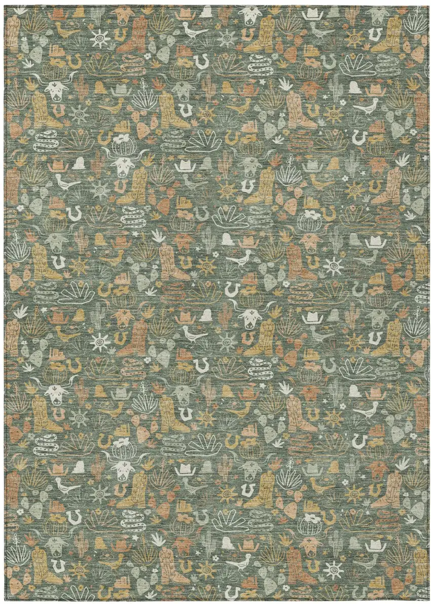 Green And Brown Stars Washable Indoor Outdoor Area Rug Photo 1
