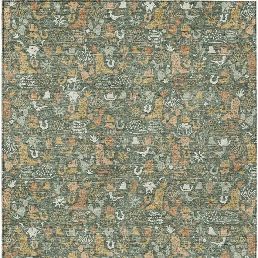 Green And Brown Stars Washable Indoor Outdoor Area Rug Photo 3