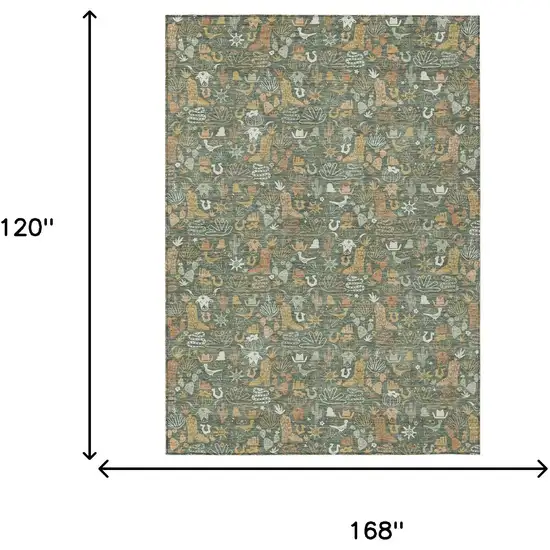Green And Brown Stars Washable Indoor Outdoor Area Rug Photo 6