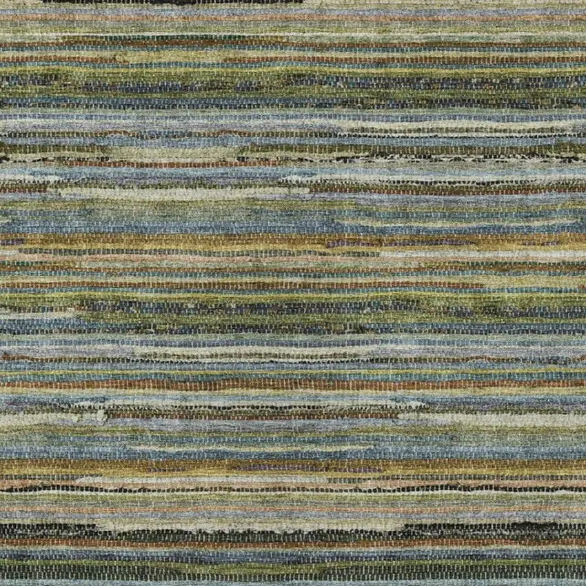 Green And Brown Striped Washable Indoor Outdoor Area Rug Photo 3